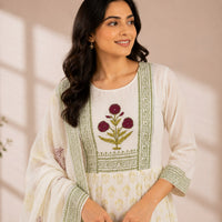 White Floral Mul Cotton 3 Piece Set