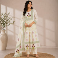 White Floral Mul Cotton 3 Piece Set