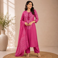 Pink Bandhani Printed Dhabu Cotton 3 Piece Set