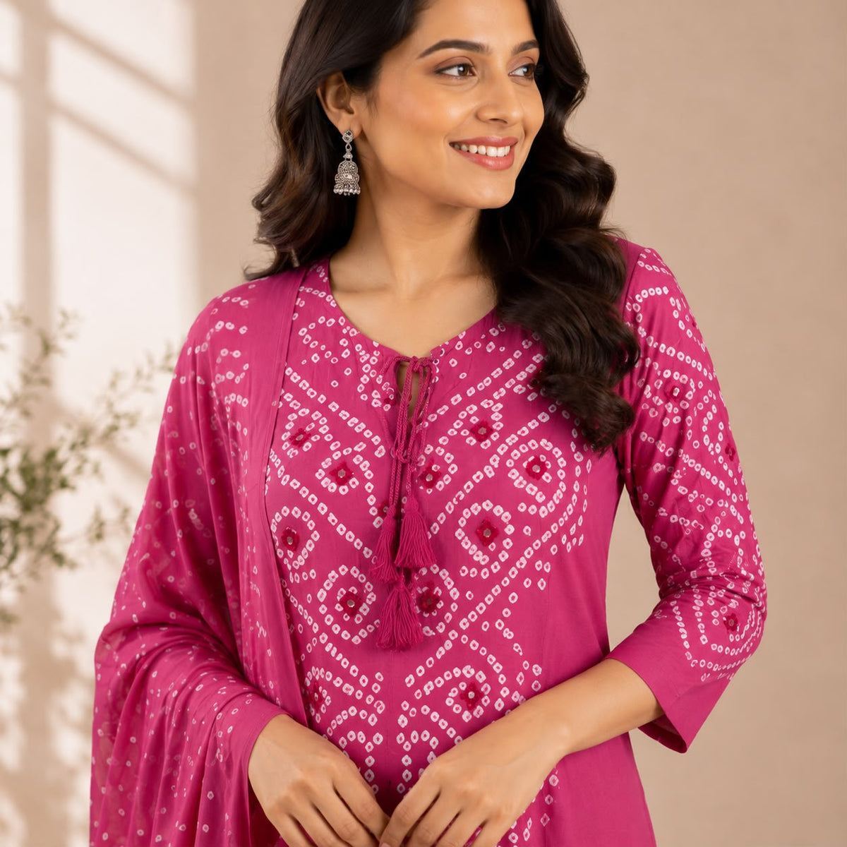 Pink Bandhani Printed Dhabu Cotton 3 Piece Set