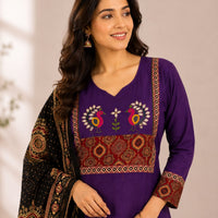 Violet Ajrakh Printed Dhabu Cotton 3 Piece Set