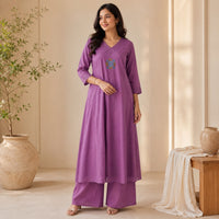 Purple Embroidered Cotton Anarkali Co-ord Set