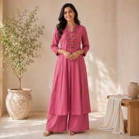 Mouve Pink Embroidered Cotton Anarkali Co-ord Set