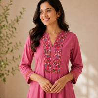 Mouve Pink Embroidered Cotton Anarkali Co-ord Set