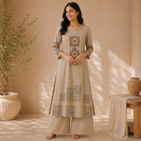Beige Printed Cotton Co-ord Set