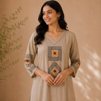 Beige Printed Cotton Co-ord Set