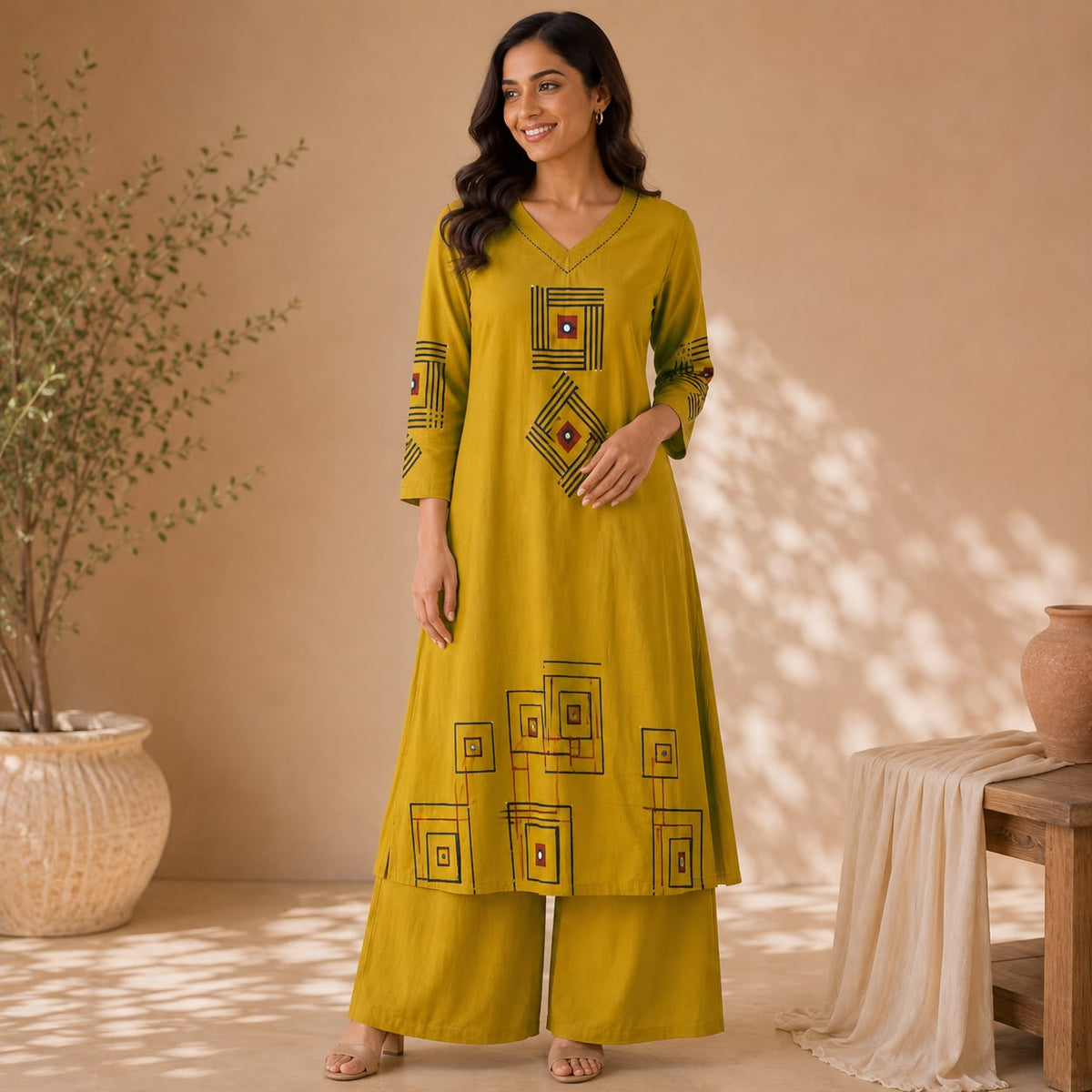 Mustard Yellow Printed Cotton Co-ord Set