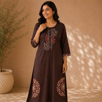 Brown Embroidered Cotton Co-ord Set