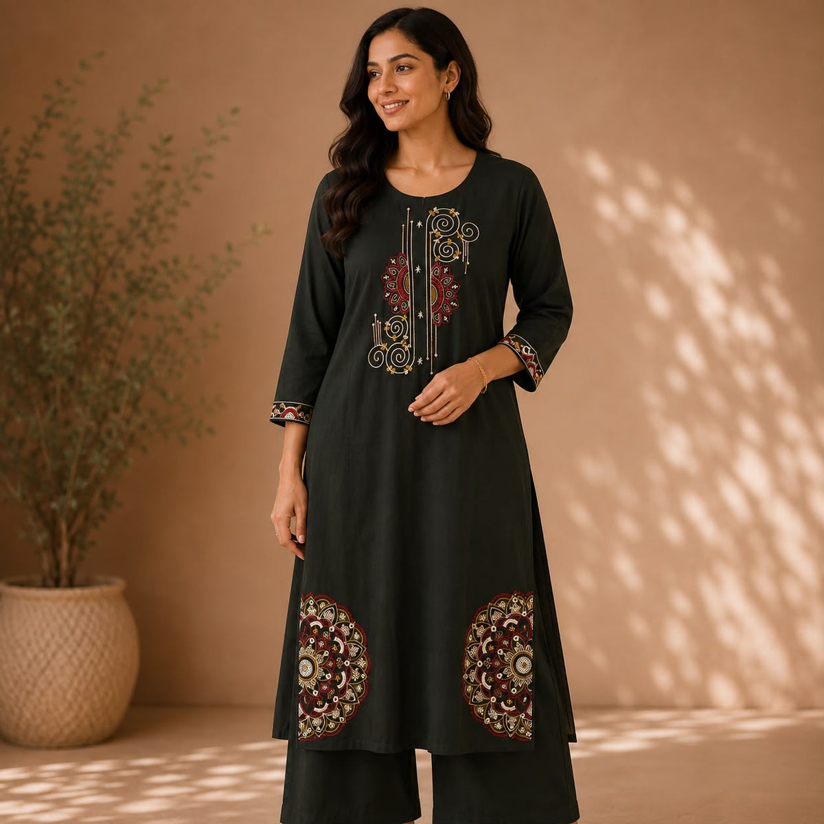 Green Embroidered Cotton Co-ord Set