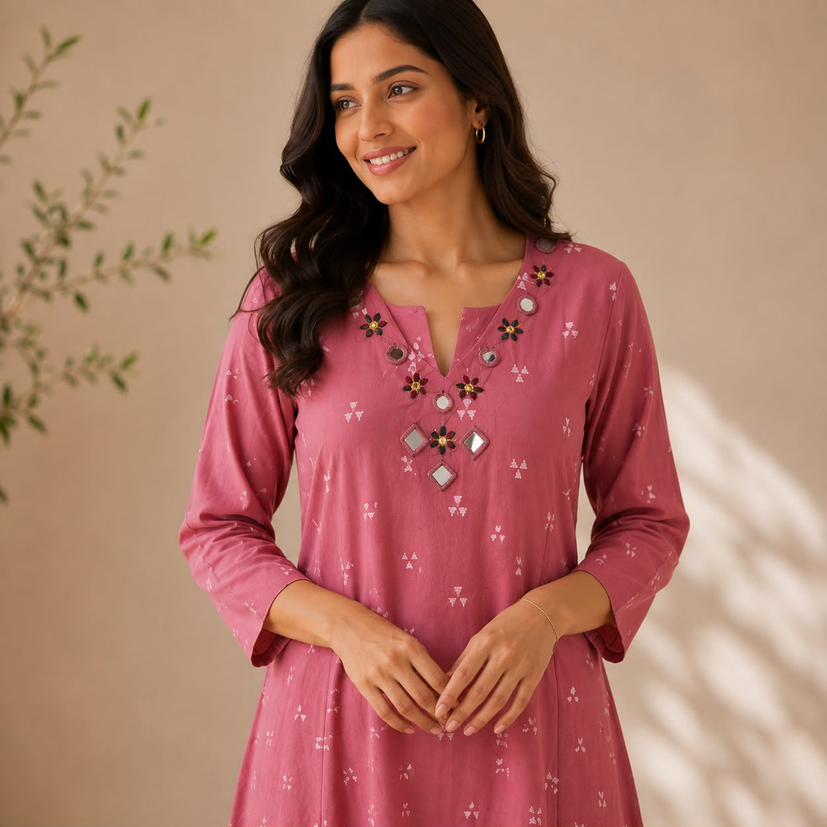 Mouve Pink Embroidered Cotton Anarkali Co-Ord Set