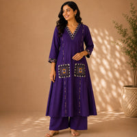 Violet Embroidered Cotton Co-Ord Set