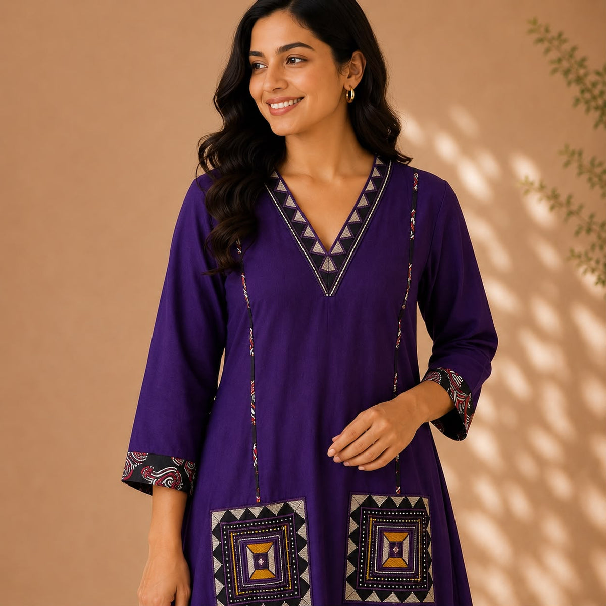 Violet Embroidered Cotton Co-Ord Set