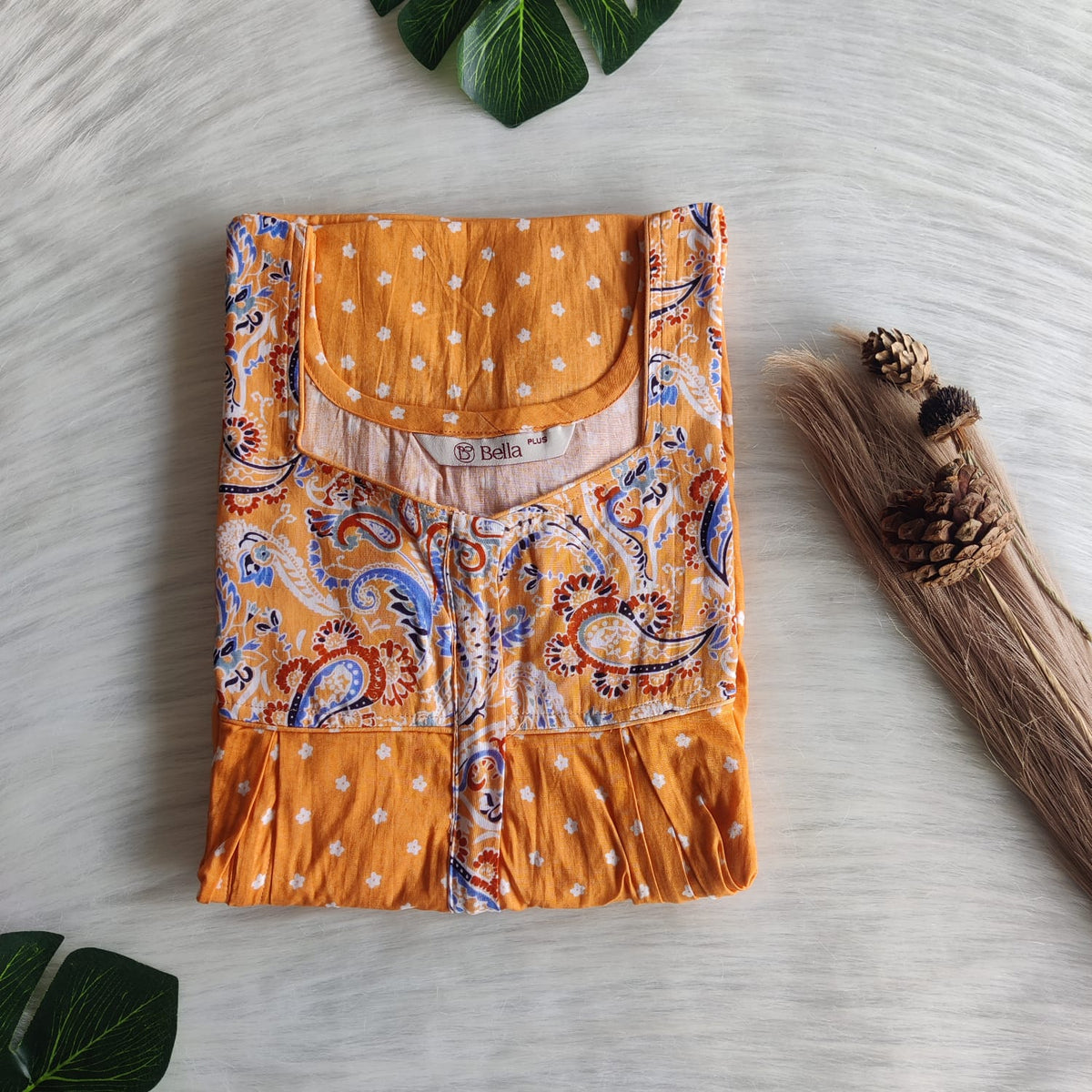 Blue And Orange Printed Premium Cotton Plus Size Pleated Vertical Zip Feeding Nighty | Chest Width 50″| Length 56″