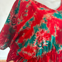Red Batik Printed Rayon Feeding Kaftan | Free Size | Chest Width 44″| Length 56″