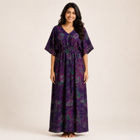 Purple Batik Printed Rayon Feeding Kaftan | Free Size | Chest Width 44″| Length 56″