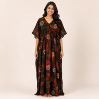 Dark Green Batik Printed Rayon Feeding Kaftan | Free Size | Chest Width 44″| Length 56″