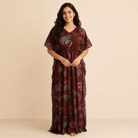 Brown Batik Printed Rayon Feeding Kaftan | Free Size | Chest Width 44″| Length 56″