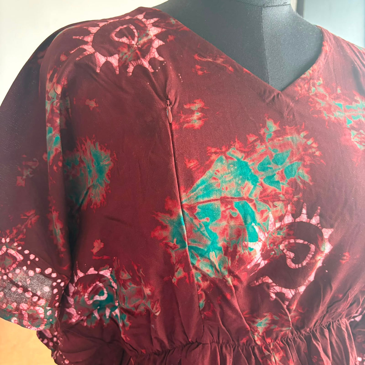 Brown Batik Printed Rayon Feeding Kaftan | Free Size | Chest Width 44″| Length 56″