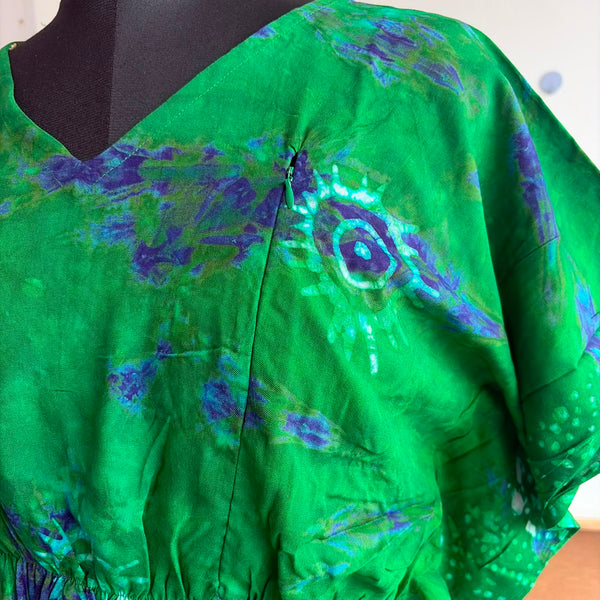 Green Batik Printed Rayon Feeding Kaftan | Free Size | Chest Width 44″| Length 56″