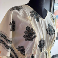 Teal Green Floral Printed Ivory Premium Cotton Feeding Kaftan | Free Size | Chest Width 44″| Length 56″