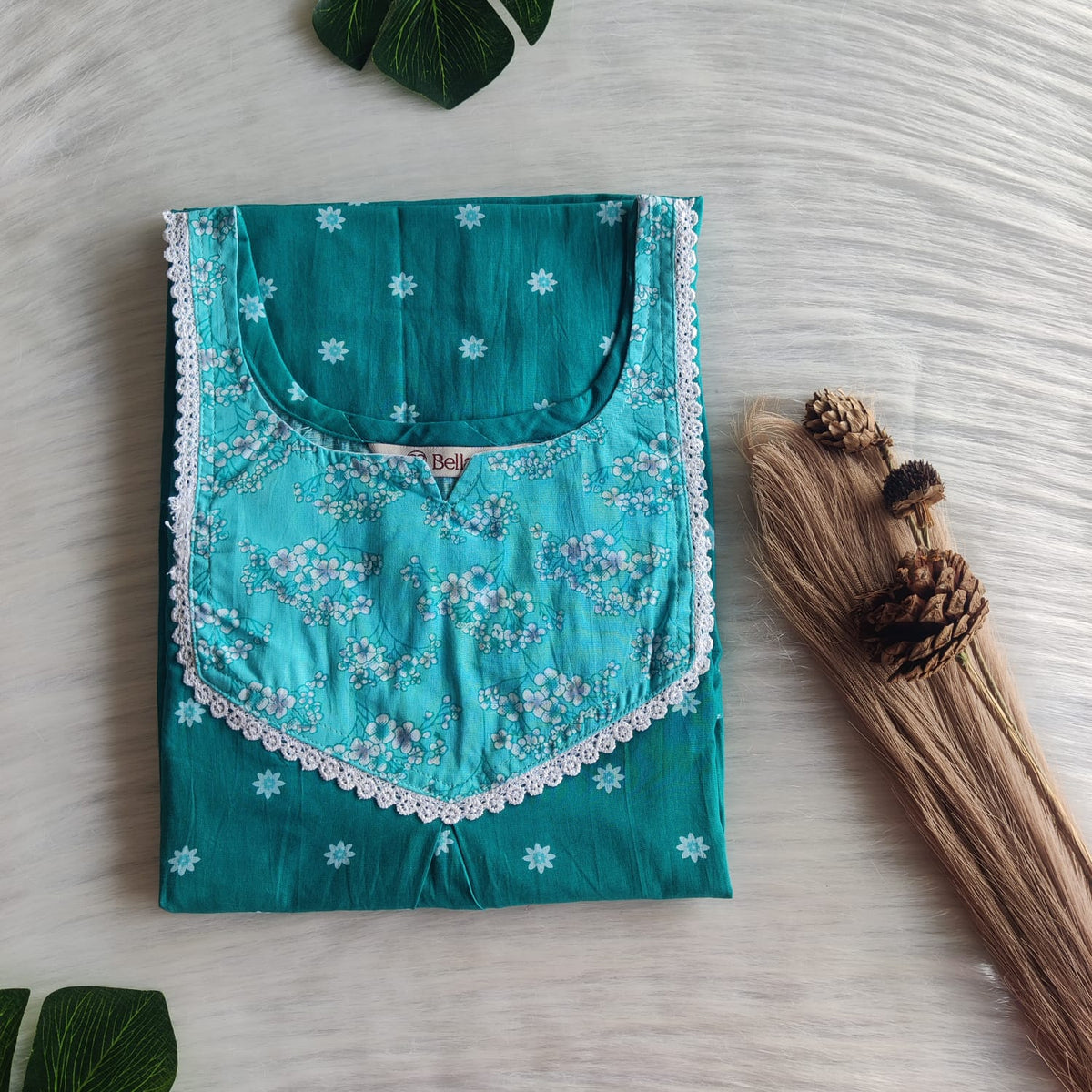 Pale And Dark Blue Printed Premium Cotton Plus Size Mix N Match Lace Pocket Nighty | Chest Width 50″| Length 56″