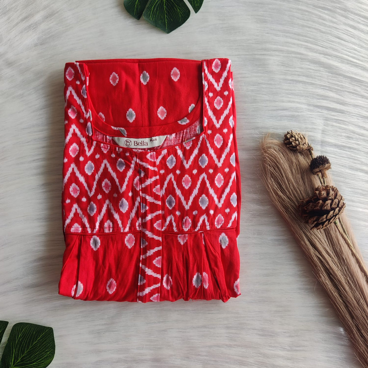 Grey And Red Printed Premium Cotton Plus Size Pleated Vertical Zip Feeding Nighty | Chest Width 50″| Length 56″