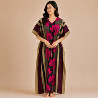 Pink Floral Printed Premium Cotton Feeding Kaftan | Free Size | Chest Width 44″| Length 56″