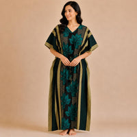 Teal Green Floral Printed Premium Cotton Feeding Kaftan | Free Size | Chest Width 44″| Length 56″