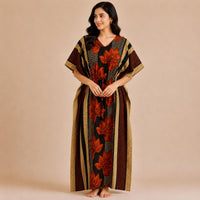 Red Floral Printed Premium Cotton Feeding Kaftan | Free Size | Chest Width 44″| Length 56″