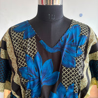 Navy-blue Floral Printed Premium Cotton Feeding Kaftan | Free Size | Chest Width 44″| Length 56″
