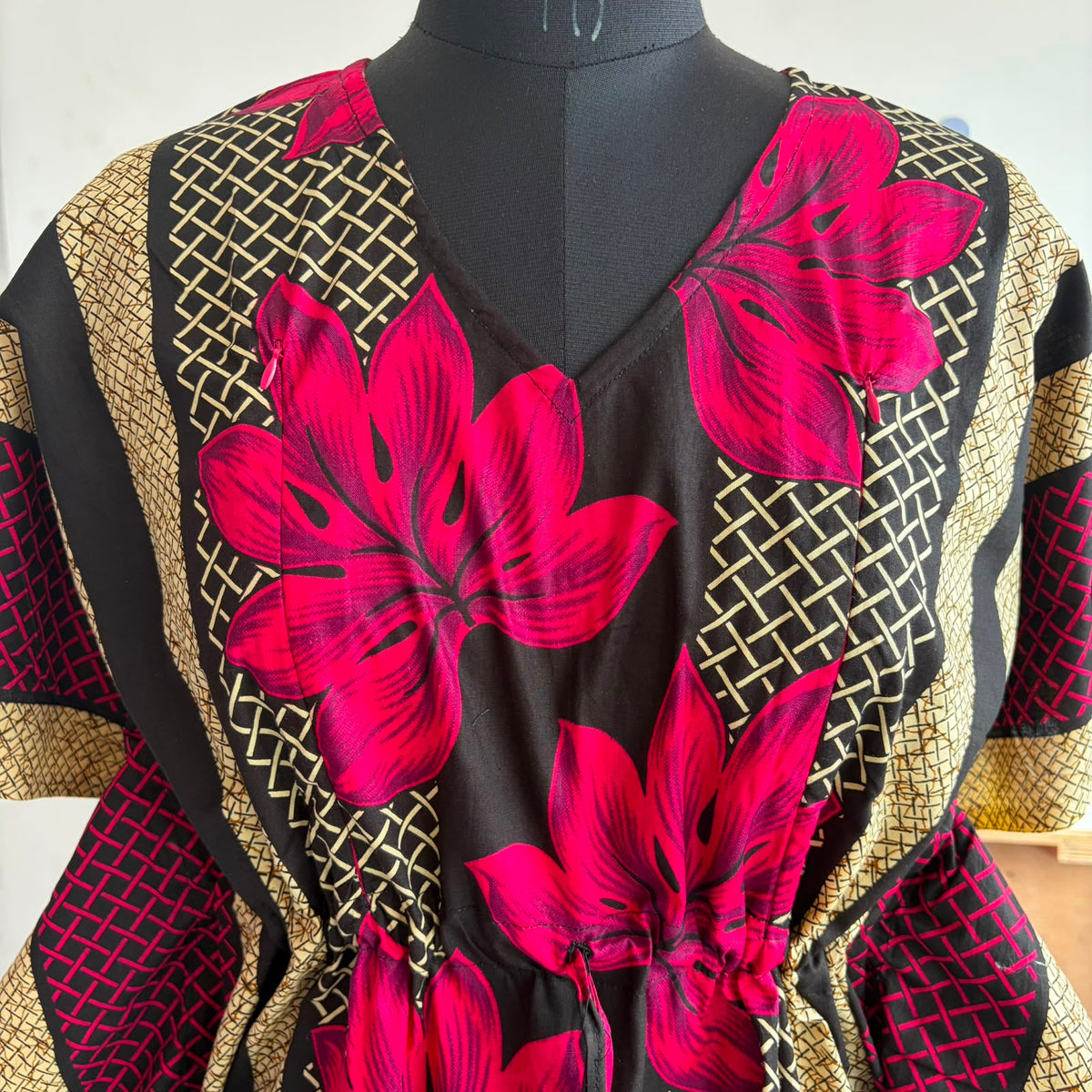 Pink Floral Printed Premium Cotton Feeding Kaftan | Free Size | Chest Width 44″| Length 56″