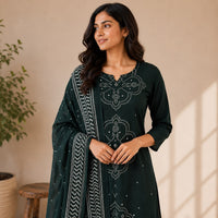 Green Bandhani Printed Cotton 3 Piece Set