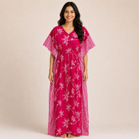 Pink Floral Printed Premium Cotton Feeding Kaftan | Free Size | Chest Width 44″| Length 56″