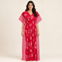 Red Floral Printed Premium Cotton Feeding Kaftan | Free Size | Chest Width 44″| Length 56″
