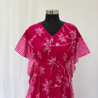 Pink Floral Printed Premium Cotton Feeding Kaftan | Free Size | Chest Width 44″| Length 56″