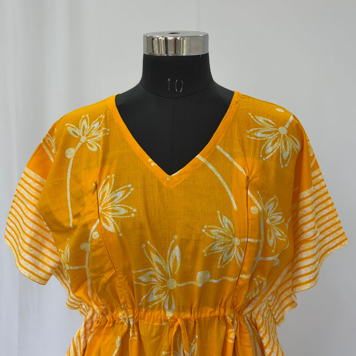 Yellow Floral Printed Premium Cotton Feeding Kaftan | Free Size | Chest Width 44″| Length 56″
