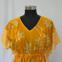 Yellow Floral Printed Premium Cotton Feeding Kaftan | Free Size | Chest Width 44″| Length 56″