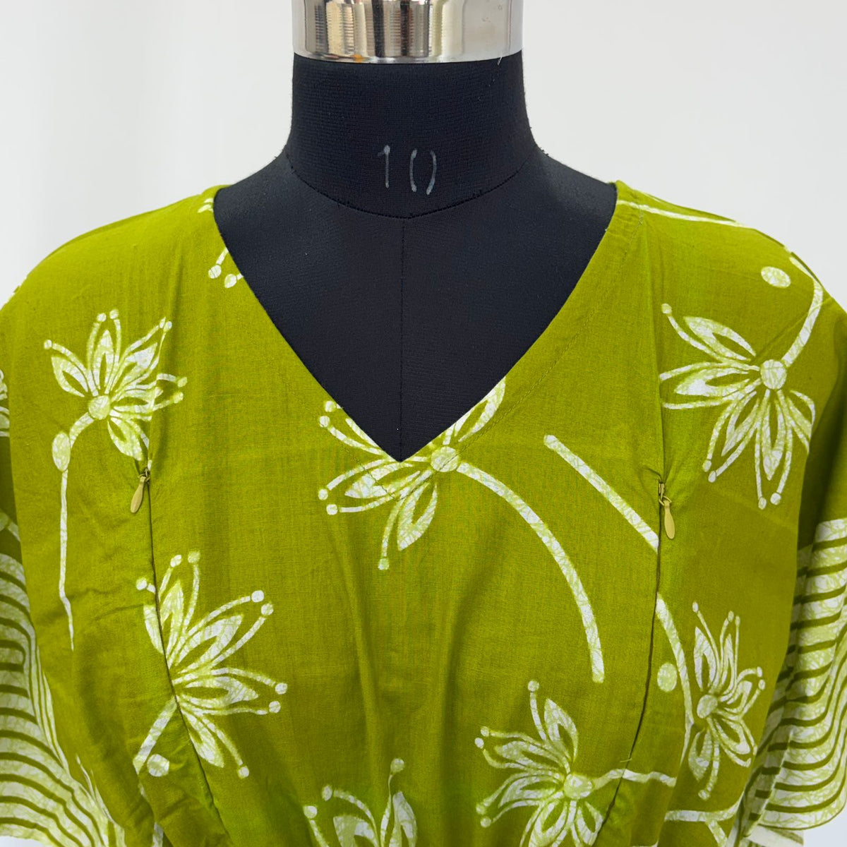 Olive Green Floral Printed Premium Cotton Feeding Kaftan | Free Size | Chest Width 44″| Length 56″