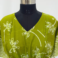 Olive Green Floral Printed Premium Cotton Feeding Kaftan | Free Size | Chest Width 44″| Length 56″