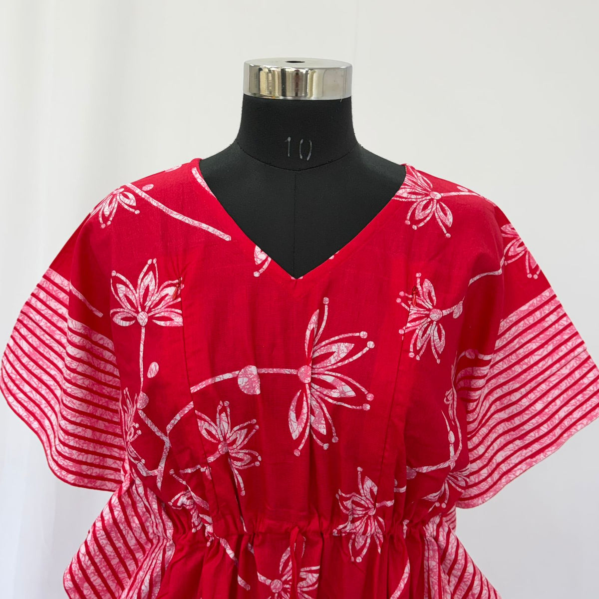 Red Floral Printed Premium Cotton Feeding Kaftan | Free Size | Chest Width 44″| Length 56″