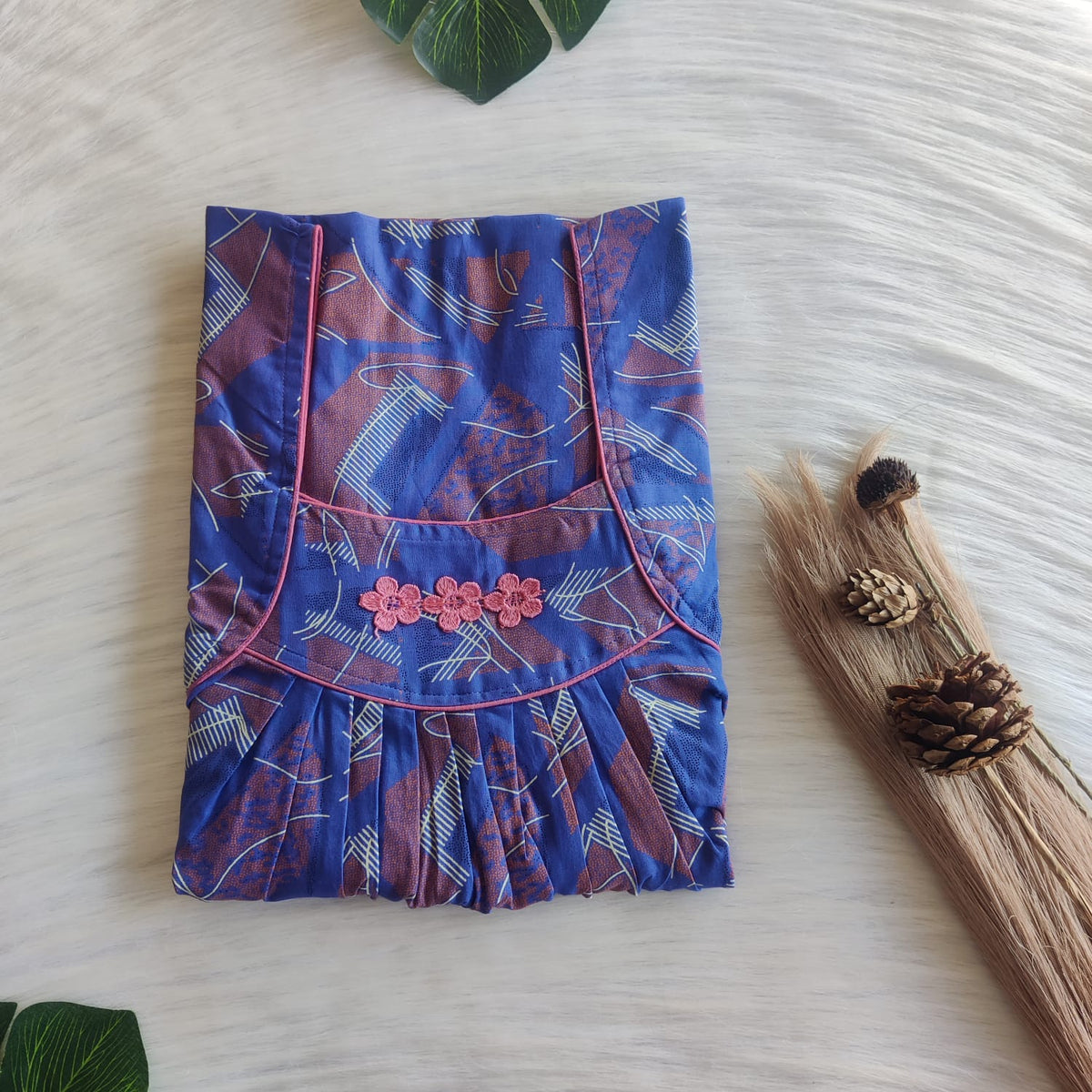 Pink Printed Violet Discharge Cotton Three Flower Nighty |Free Size | Chest Width 44"| Length 54"-55"