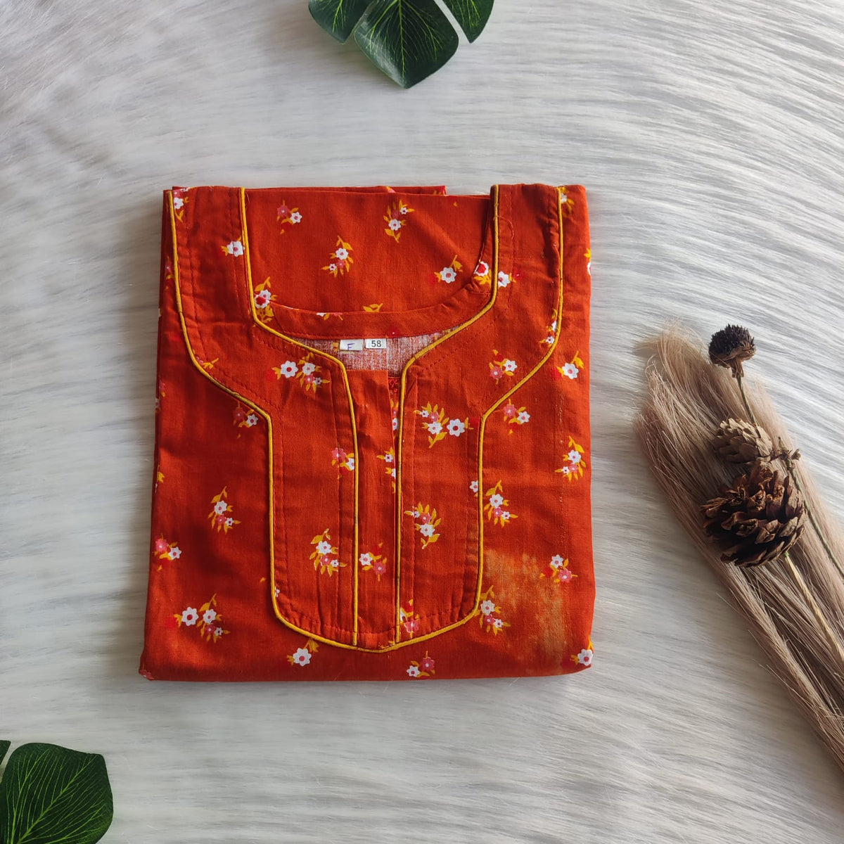 Garage Sale - Brown Floral Printed Cotton Nighty | Free Size | Chest Width 44″| Length 54″-55″