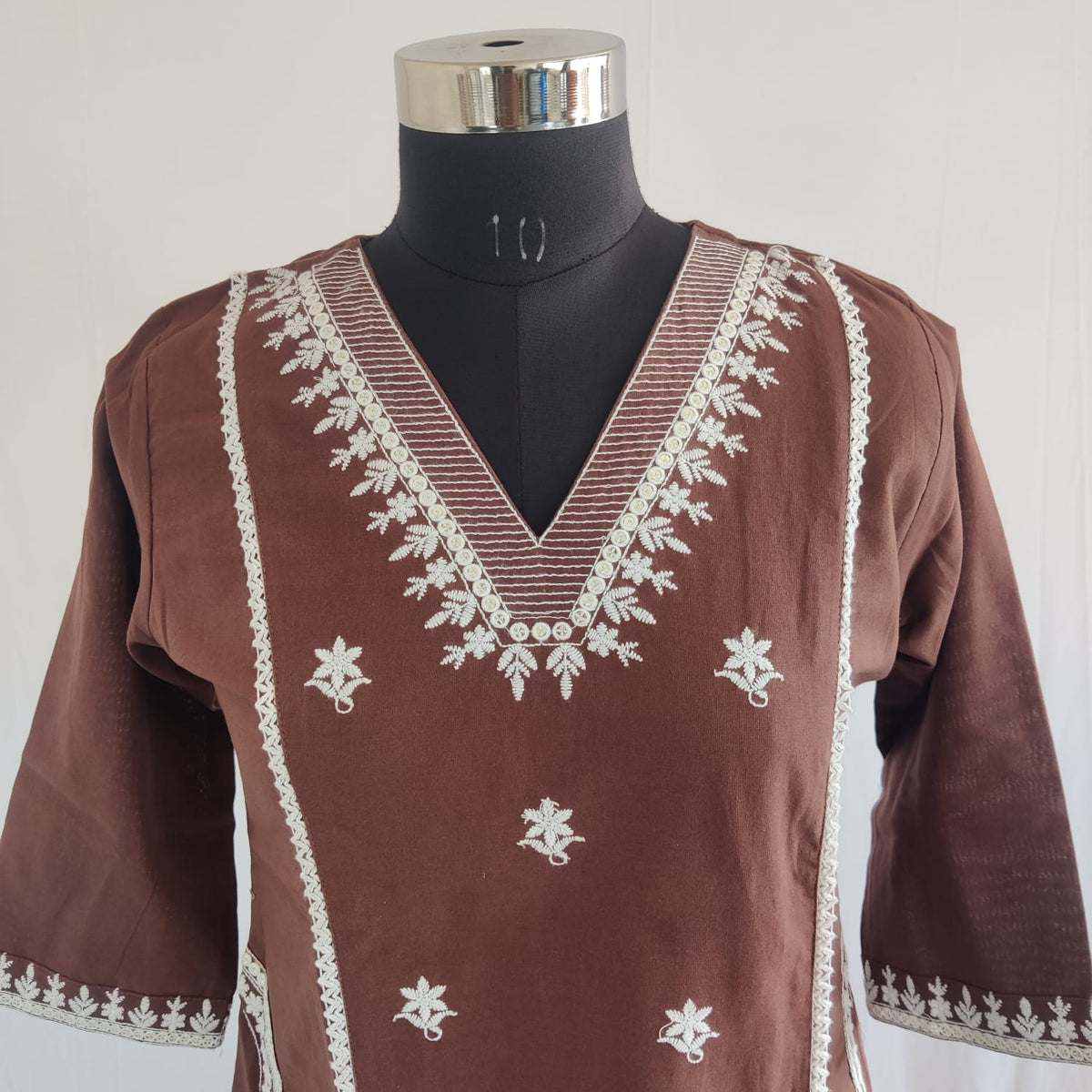 Coffee Brown Embroidered Cotton Co-Ord Set