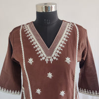 Coffee Brown Embroidered Cotton Co-Ord Set