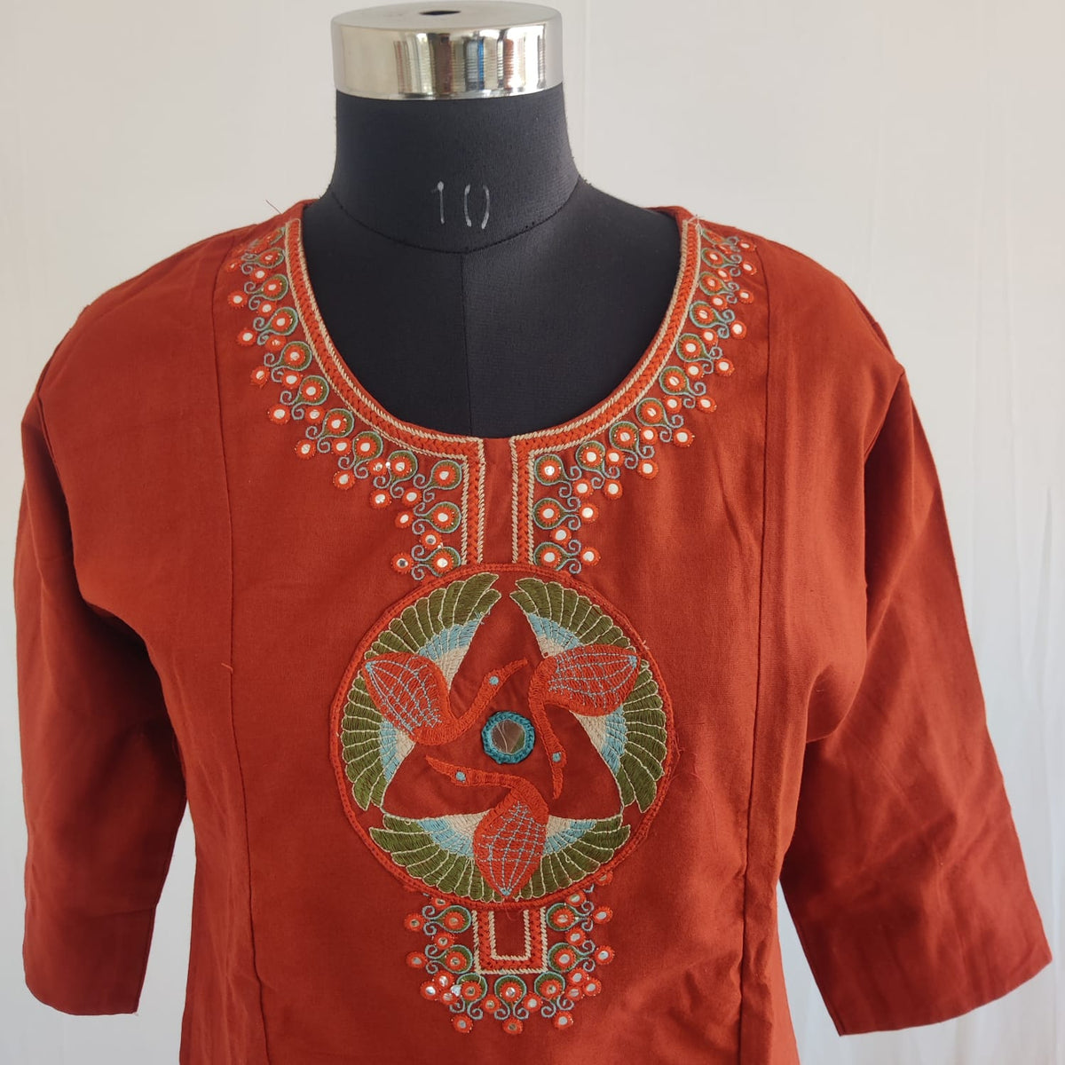 Rust Orange Embroidered Cotton Co-Ord Set