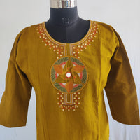 Mustard Yellow Embroidered Cotton Co-Ord Set
