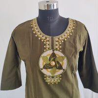 Olive Green Embroidered Cotton Co-Ord Set