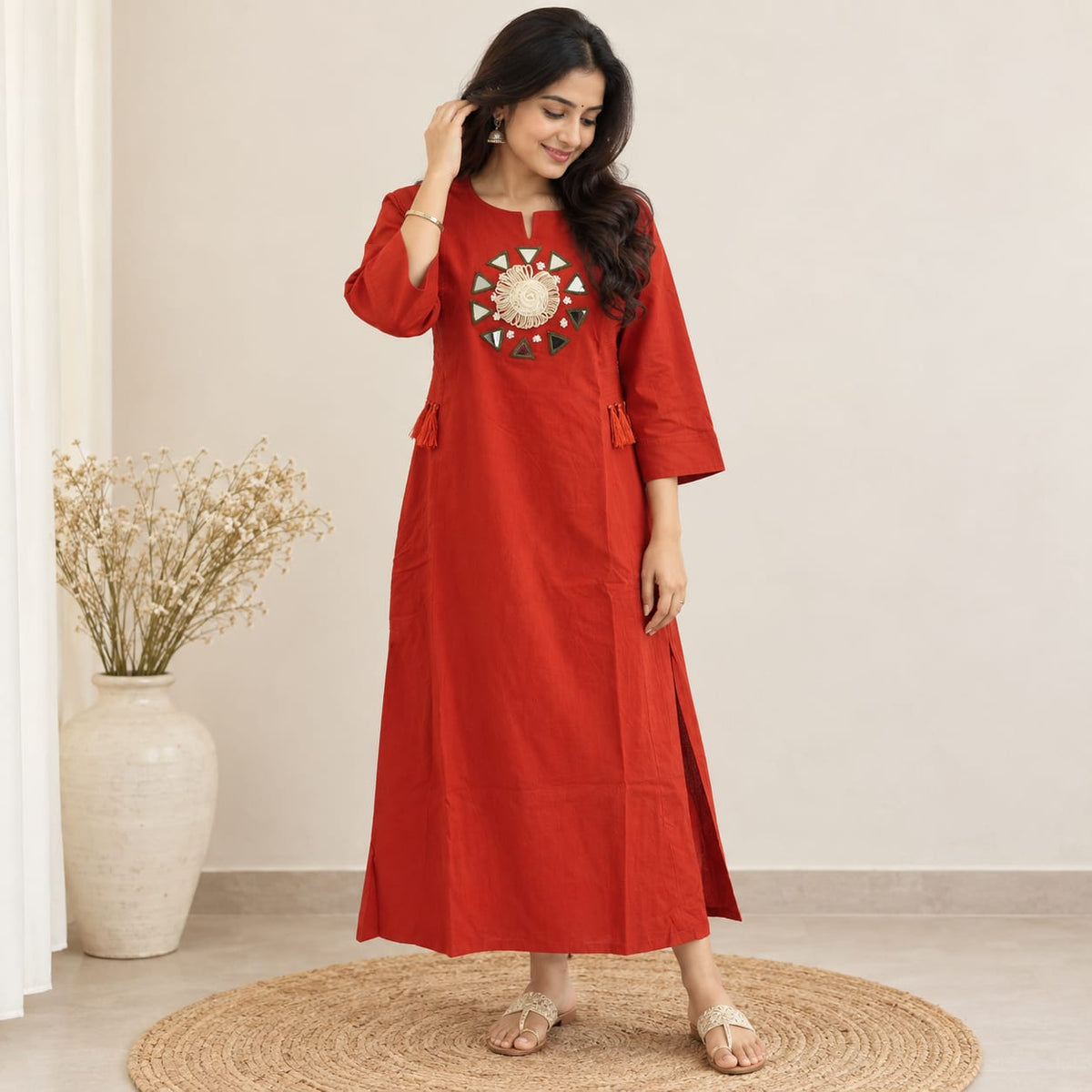 Burned Orange Embroidered Cotton Co-Ord Set