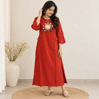 Burned Orange Embroidered Cotton Co-Ord Set