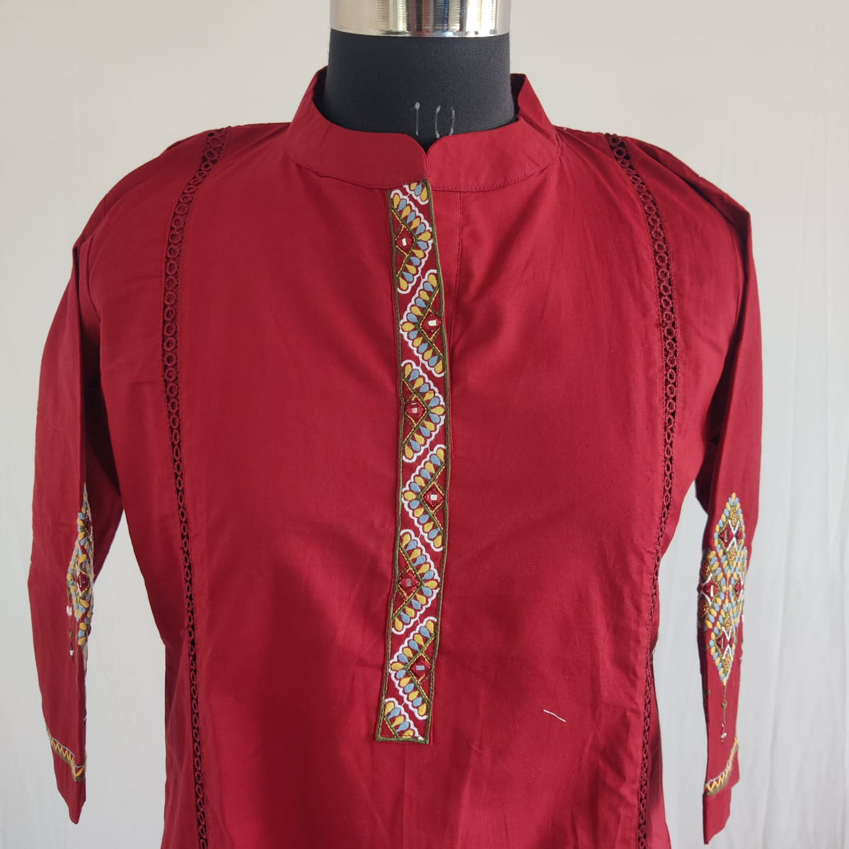Maroon Embroidered Cotton Co-Ord Set